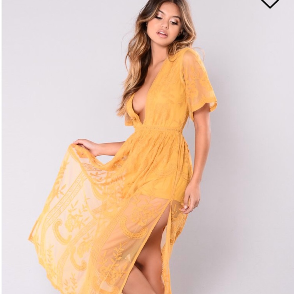 Yellow Romper Lace Dress
